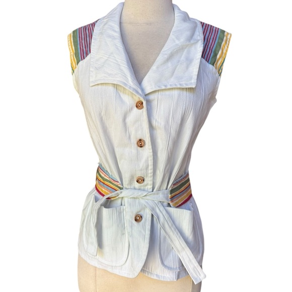 1970s 100% Cotton Button Down Belted‎ Tie Top - Picture 3 of 6